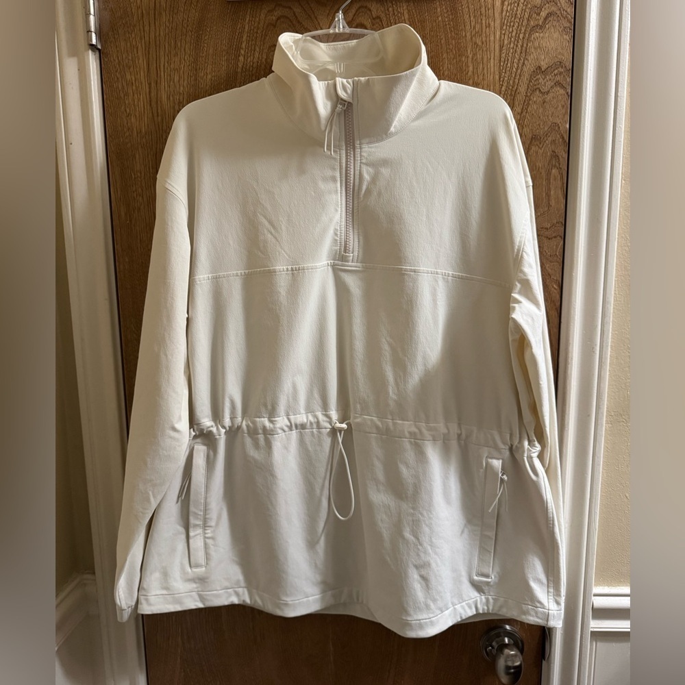 Outdoor Voices Long Sleeve Cinched Drawstring Waist Pocket Jacket White L Active